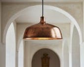 Handmade Hammered Copper Dome Pendant Light: Rustic Industrial Chandelier