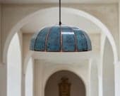 Handmade Copper Dome Pendant Light: Rustic Blue Patina Industrial Lamp